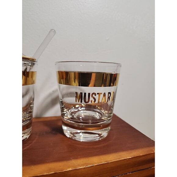 Gold Mid Century Mustard Jam Lidded Jar Spoon - Picture 3 of 7